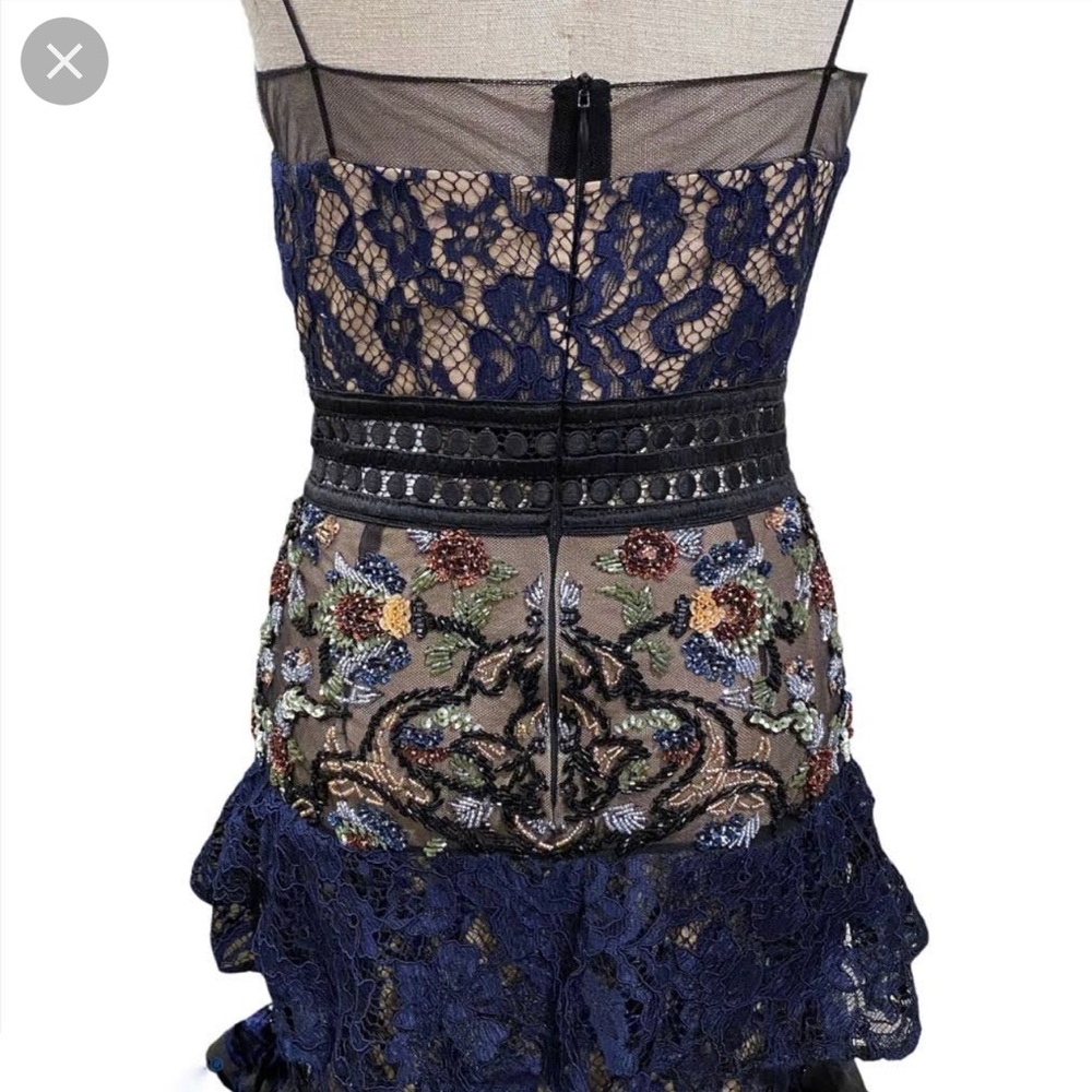 PatBo PATRICIA BONALDI Tiered Lace Velvet Mesh Beaded Gown Maxi Dress 8 - Picture 4 of 4